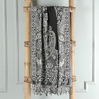 Wool shawl, 'Paisley Vestiges' - Paisley-Themed Traditional 100% Wool Shawl in Black and Grey