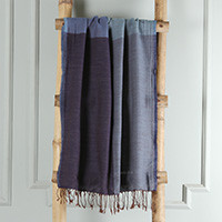 Wool shawl, 'Appealing Blue' - Modern Bohemian Fringed 100% Wool Shawl in a Blue Palette