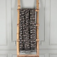 Wool shawl, 'Crossed Beauties' - Artisan-Made Beige and Black Patterned Fringed Wool Shawl