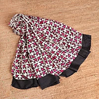 Silk shawl, 'Geometric Glamour' - Hand-Woven and Block-Printed Silk Shawl with Geometric Theme