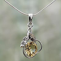 Topaz pendant necklace, 'Golden Majesty' - Sterling Silver and Topaz Necklace Modern Jewelry
