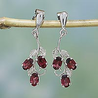 Garnet dangle earrings, 'Deep Red Wine' - Garnet dangle earrings