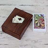 Wood box and playing cards,
