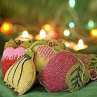 Beaded ornaments Tropical Fruit set of 10 India