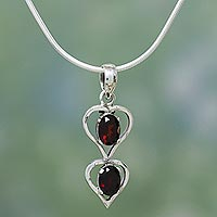 Garnet pendant necklace Twin Hearts India