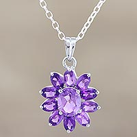 Amethyst pendant necklace Lilac Sunflower India
