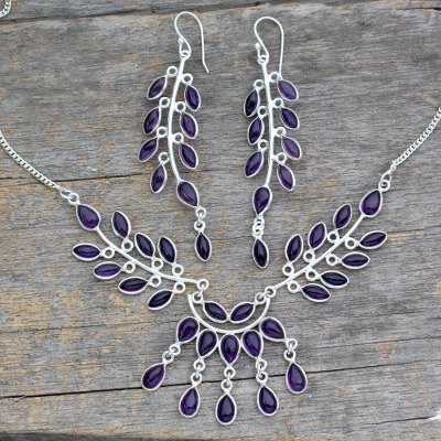 Amethyst jewelry set, Falling Leaves
