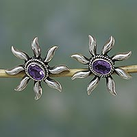 Amethyst button earrings Purple Sun India