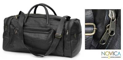 Leather travel bag, Brazil in Black (medium)