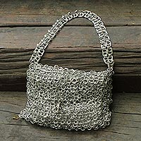 Soda pop-top bag, 'Mini-Shimmery Silver' - Unique Recycled Aluminum Soda Pop-Top Handbag