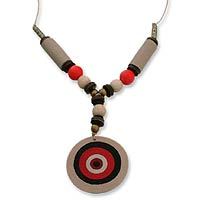 Leather and coconut shell long necklace,