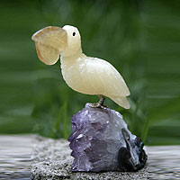Amethyst and fluorite statuette White Pelican Brazil