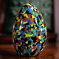 Handblown art glass paperweight, 'Confetti Egg' - Murano Inspired handblown paperweight