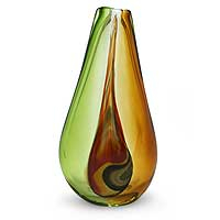 Handblown art glass vase New Life medium Brazil