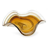 Art glass centerpiece, 'Amber Eloquence' - Murano Style Handblown Art Glass Centerpiece