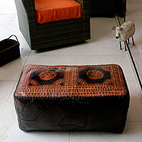 Leather ottoman cover, 'Dual Universe' (double) - Leather ottoman cover (Double)