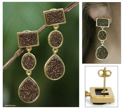 Brazilian drusy agate earrings, Golden Twilight