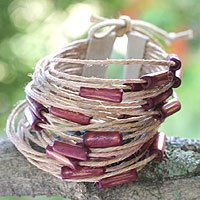 Bamboo and leather wristband bracelet,