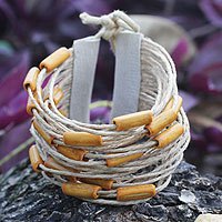 Bamboo and leather wristband bracelet,