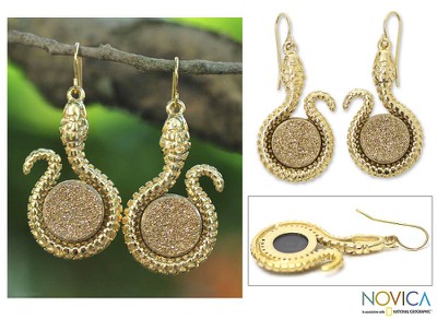 Brazilian drusy agate dangle earrings, Amazon Serpent