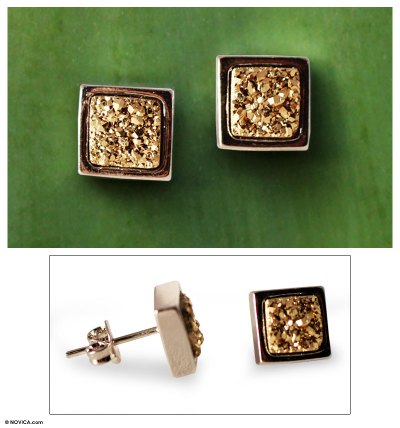 Brazilian drusy agate stud earrings, Discreet Joy