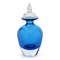 Handblown art glass decorative bottle, 'Surreal Blue' - Murano Inspired handblown decorative bottle