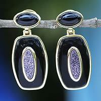 Gold plated onyx and drusy agate earrings,