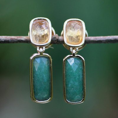 Gold plated citrine dangle earrings, Brazilian Spirit