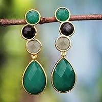Gold plated onyx dangle earrings,