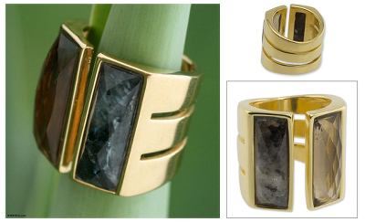 Brazilian Gold Plated Labradorite and Quartz Wrap Ring