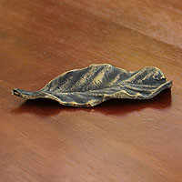 Bronze sculpture, 'Small Fine Leaf' - Aged Bronze Sculpture from Brazil Art
