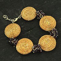 Golden grass and garnet link bracelet,