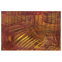 'Rays of Light' - Yellow Light Vibrations Signed Large Painting from Brazil