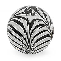 Blown glass paperweight, 'Spherical Phoenicia' - Brazilian White and Black Hand Blown Glass Paperweight