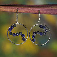Sodalite dangle earrings, 'Sinuous' - Hand Crafted Brazilian Sodalite and Silver Dangle Earrings