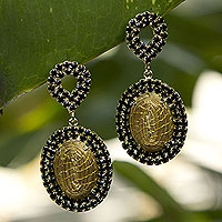 Gold plated golden grass dangle earrings, Jalapão Nights