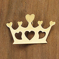 Gold brooch pendant, 'Crown of Hearts' - Artisan Crafted Gold Pendant or Brooch Pin from Brazil