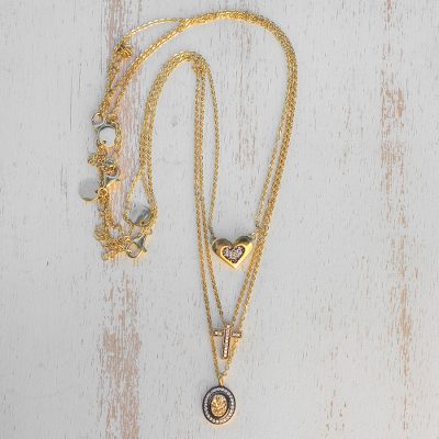 Gold plated drusy agate pendant necklaces, Cross My Heart (set of 3)