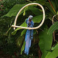 Wood sculpture, 'Blue Brazilian Macaw' - Hand Carved and Painted Bird Theme Brazil Wood Sculpture