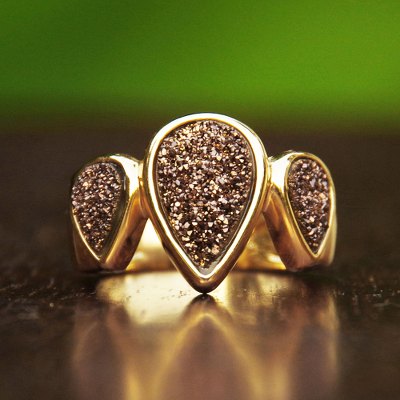 Brazilian drusy agate cocktail ring, Three Raindrops