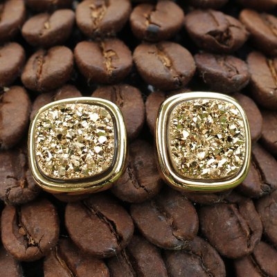 Gold plated drusy agate button earrings, Golden Sparkle