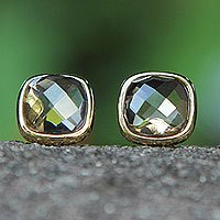 Smoky quartz button earrings,