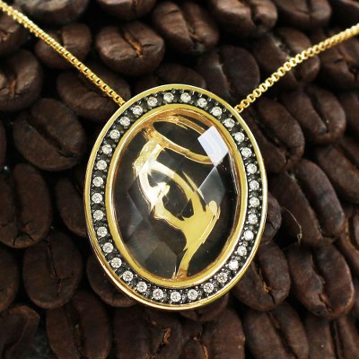 Gold plated quartz pendant necklace, Virgin Mary