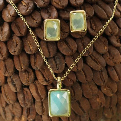 Gold plated agate jewelry set, Azure Facets