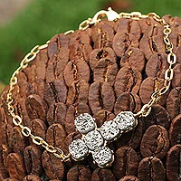 Gold plated drusy agate cross bracelet,
