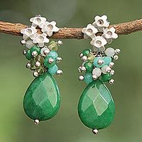 Jade and amazonite flower earrings,