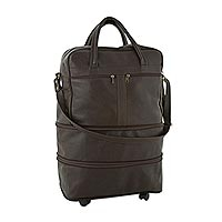 Expandable leather wheeled travel bag, 'Style Traveler' - Dark Brown Leather Collapsible Travel Bag with Pockets