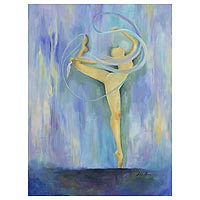 'Energy' - Signed Brazilian Expressionist Dance Painting in Blue