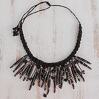 Recycled paper and hematite waterfall necklace,