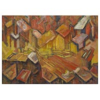 'Metropolis - Abstract Brazilian Cityscape Painting in Warm Colors